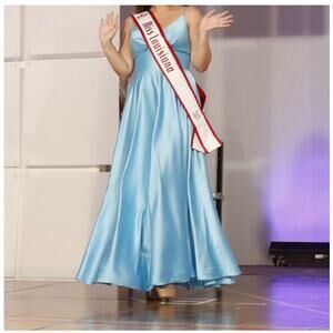 Satin blue prom gown